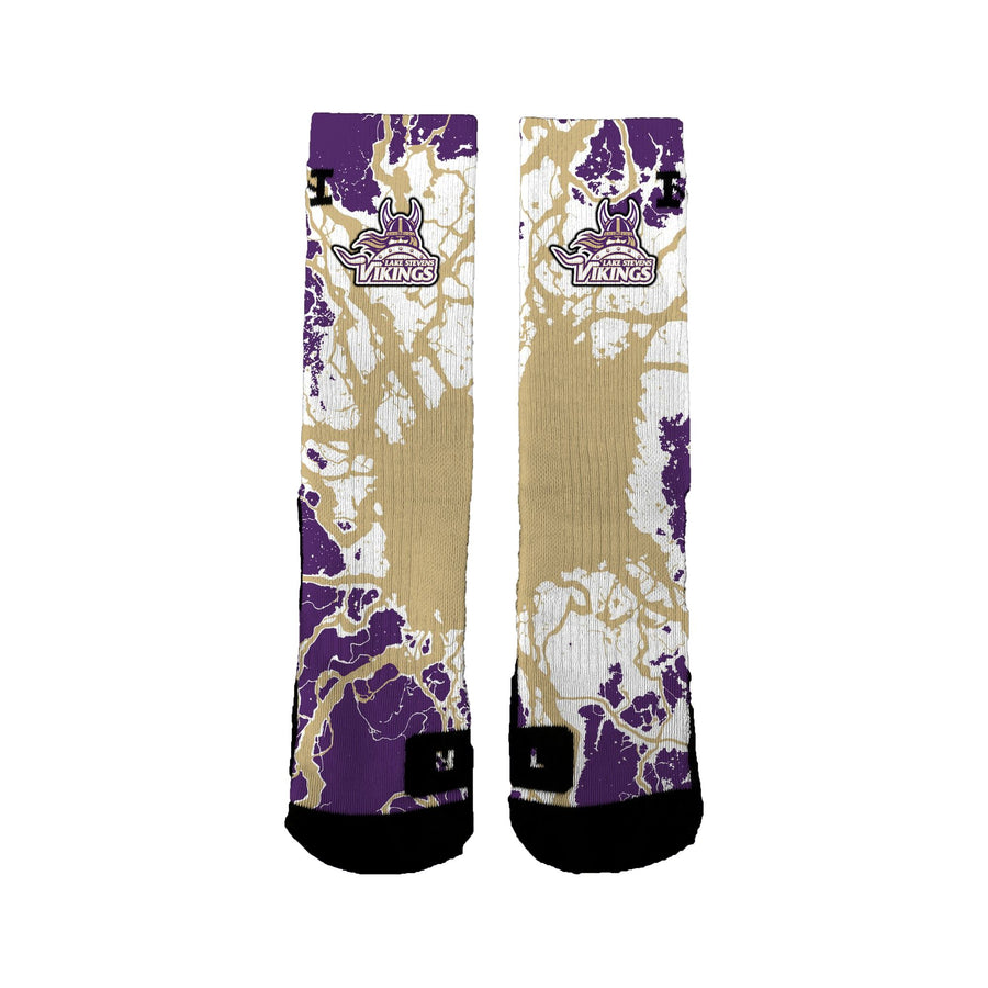 Lake Stevens Volleyball Purple And Gold Lightning Socks