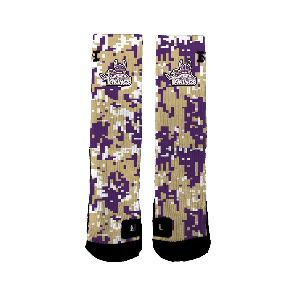 Lake Stevens Volleyball Purple And Gold Digital Camo Socks