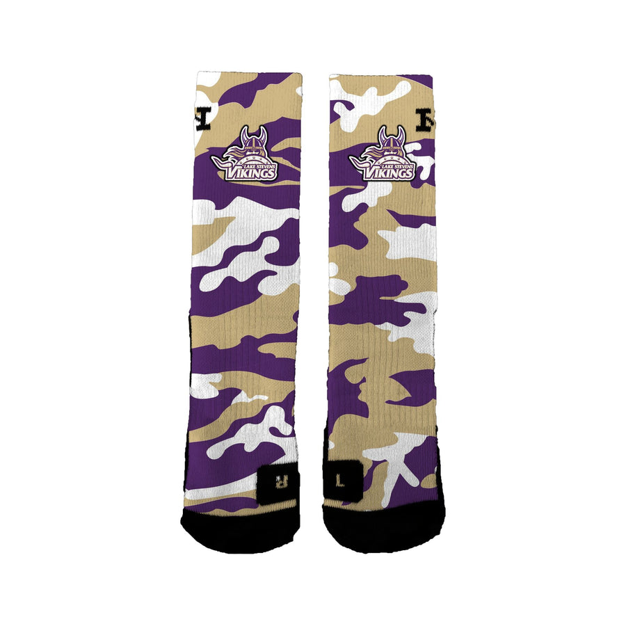 Lake Stevens Volleyball Purple And Gold Camo Socks